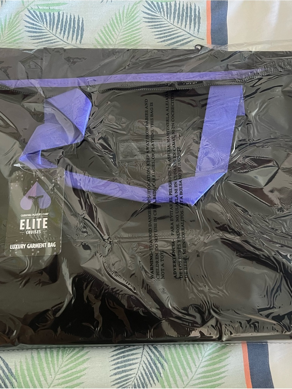 Black and purple garmet bag